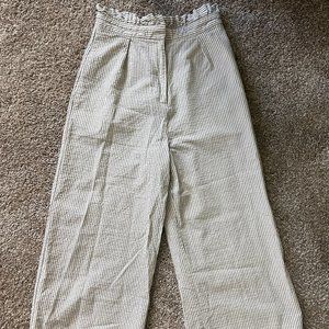 Topshop Light Weight Stripe High Rise Crop Gingham Ruffle Pants